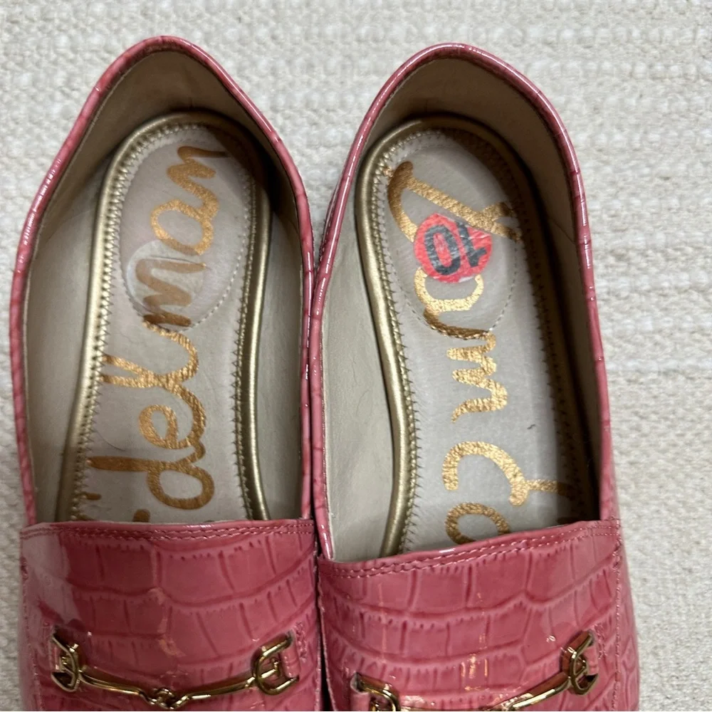 SAM EDELMAN pink croc embossed leather Loraine loafers 10 - Picture 3 of 9